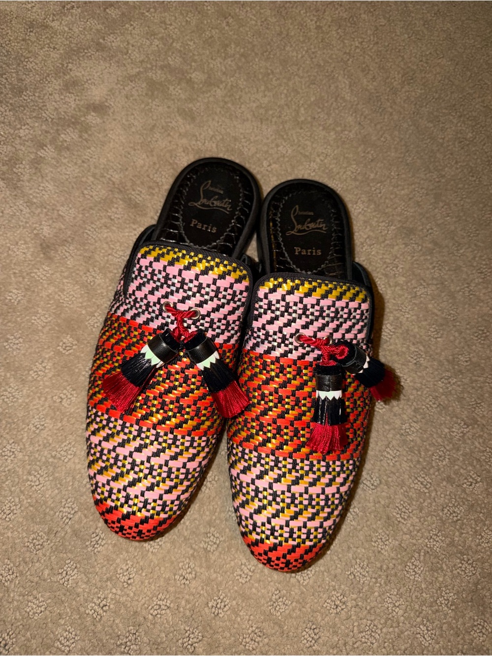 Christian Louboutin Multicolor Woven Tassel Slip-On Mules